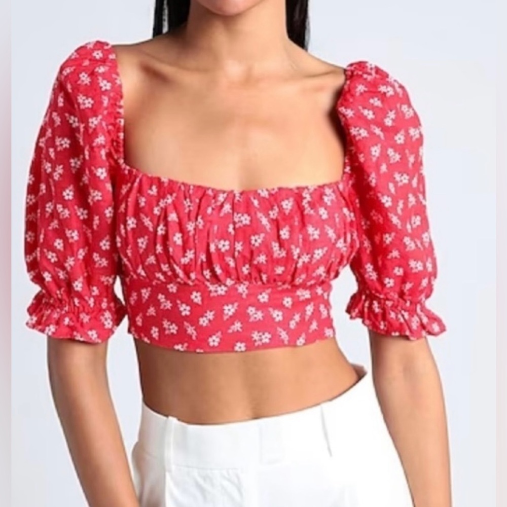 & other stories Anthropologie smocked crop top puff sleeves excellent condition